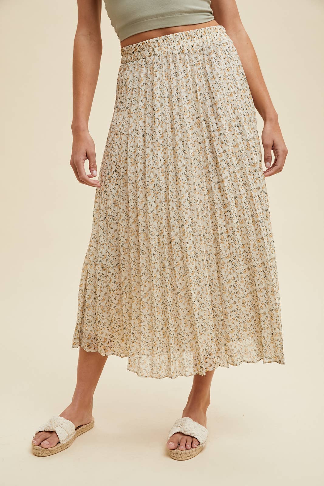 Floral Pleated Midi Skirt, Feathered Farmhouse