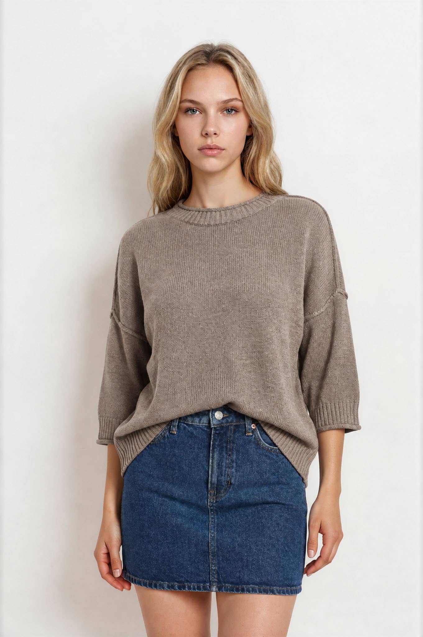 Exposed Seam Drop Shoulder Pullover, Feathered Farmhouse