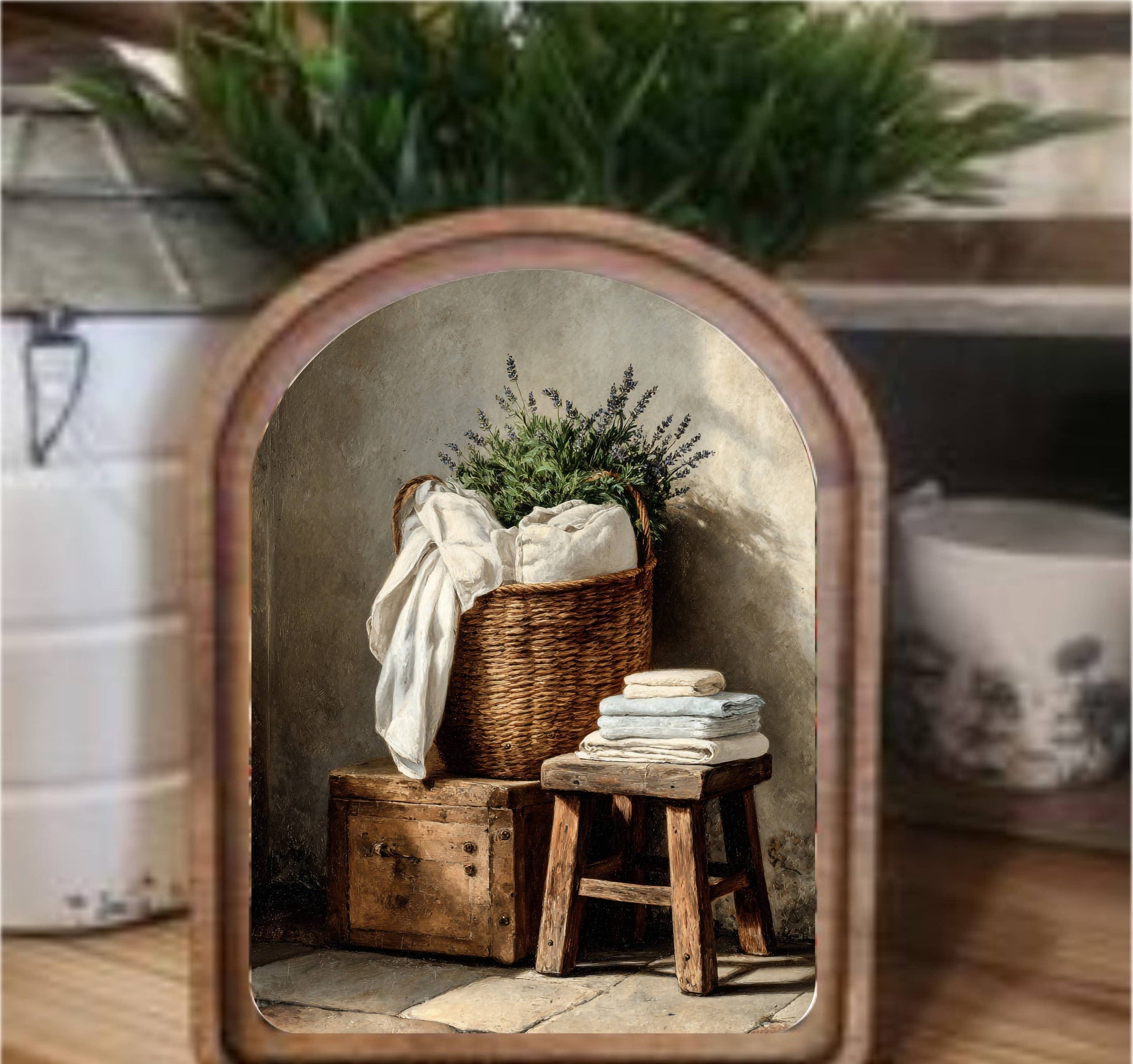 Towel Basket Framed Arch, Feathered Farmhouse
