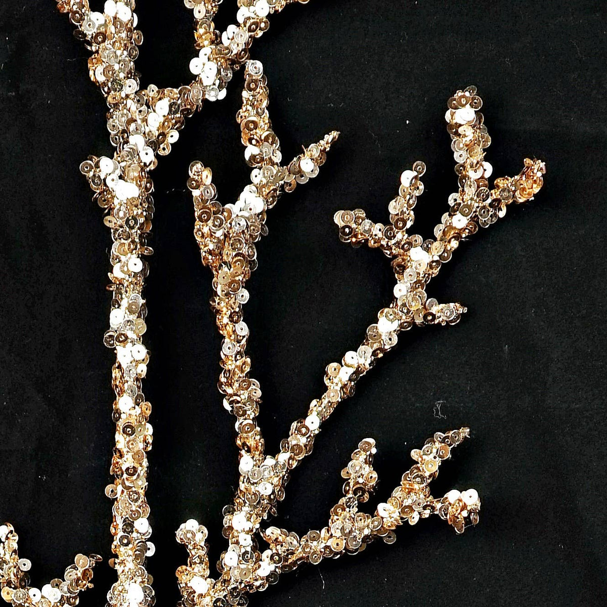 Metallic Glittered Coral Twig Branch, Feathered Farmhouse