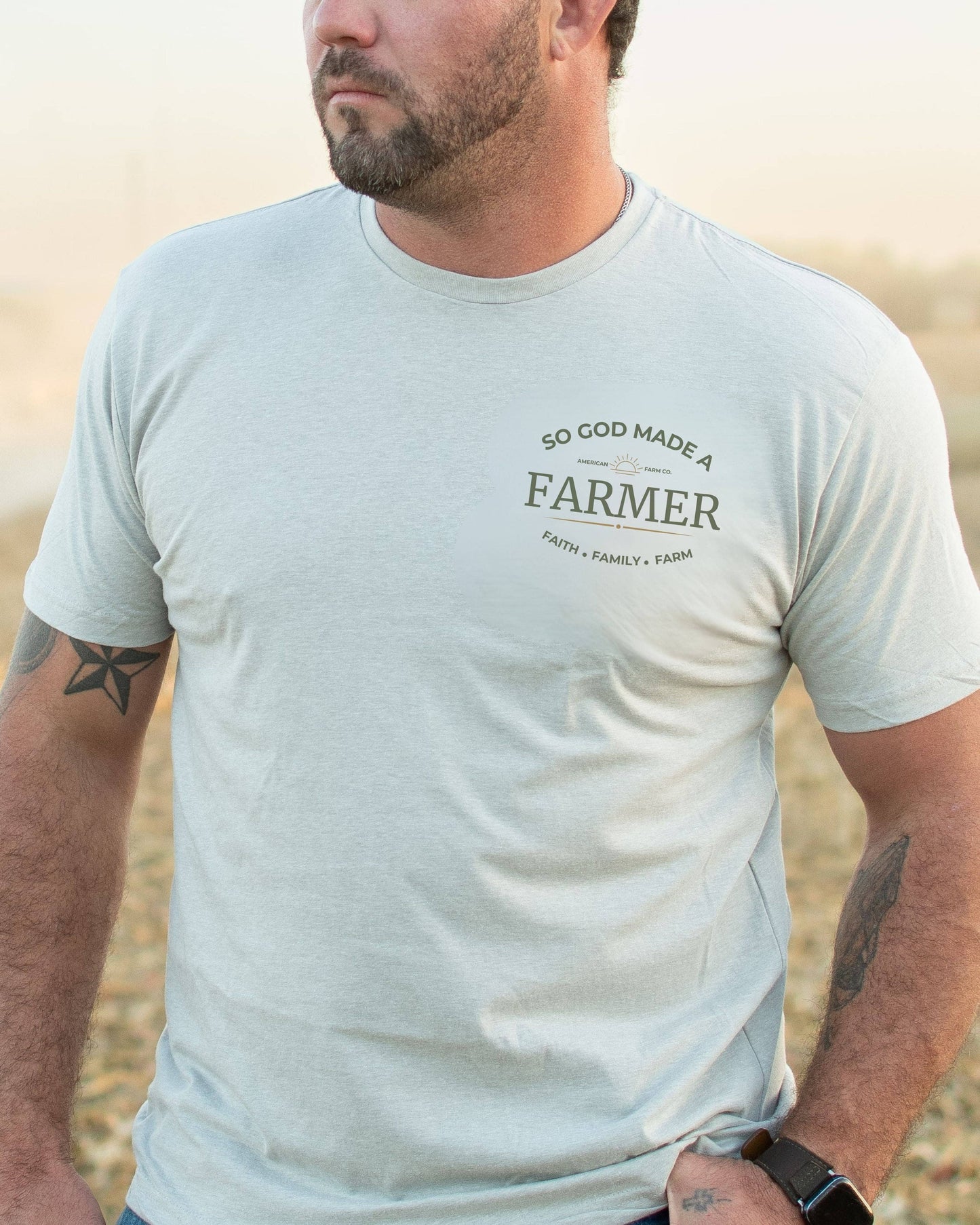 Western 'So God Made a Farmer' Silk Graphic Tee, Feathered Farmhouse