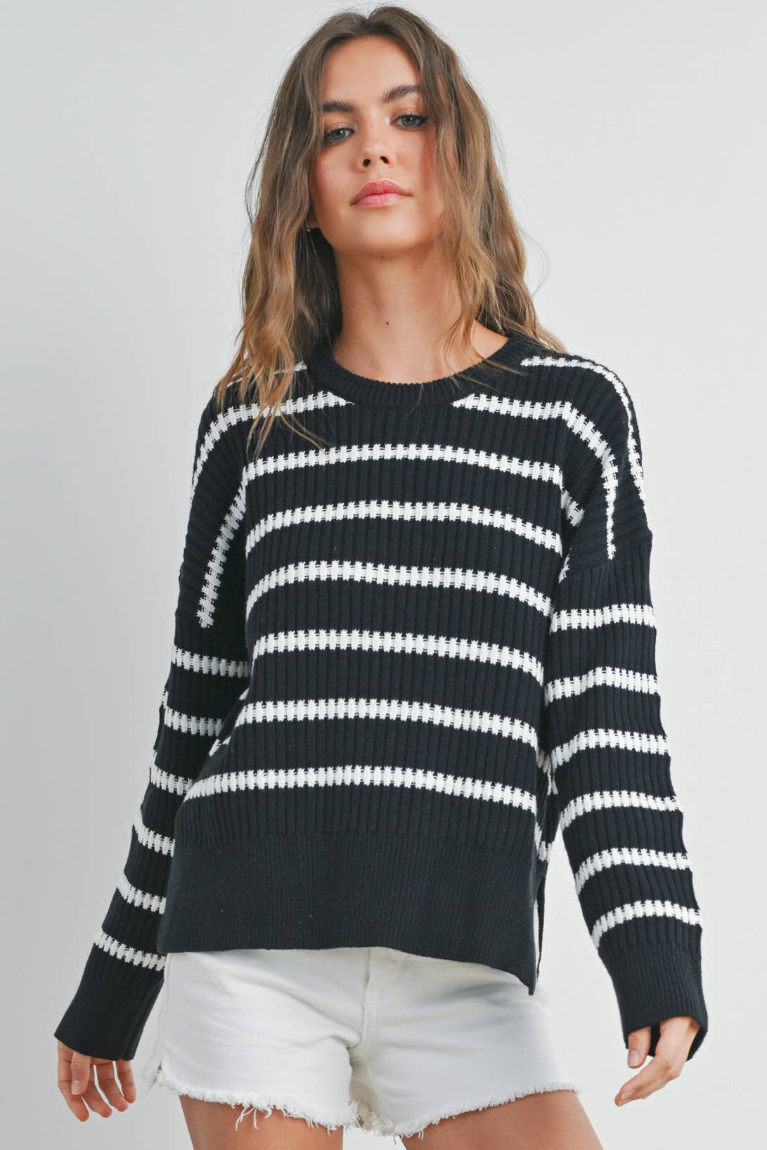 Boat Neck Striped Knit Sweater, The Feathered Farmhouse