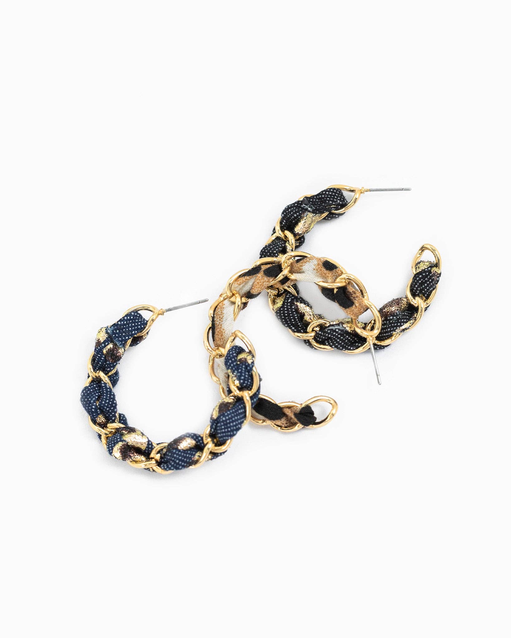 Leopard Scarf Chain Hoop Earrings, Feathered Farmhouse