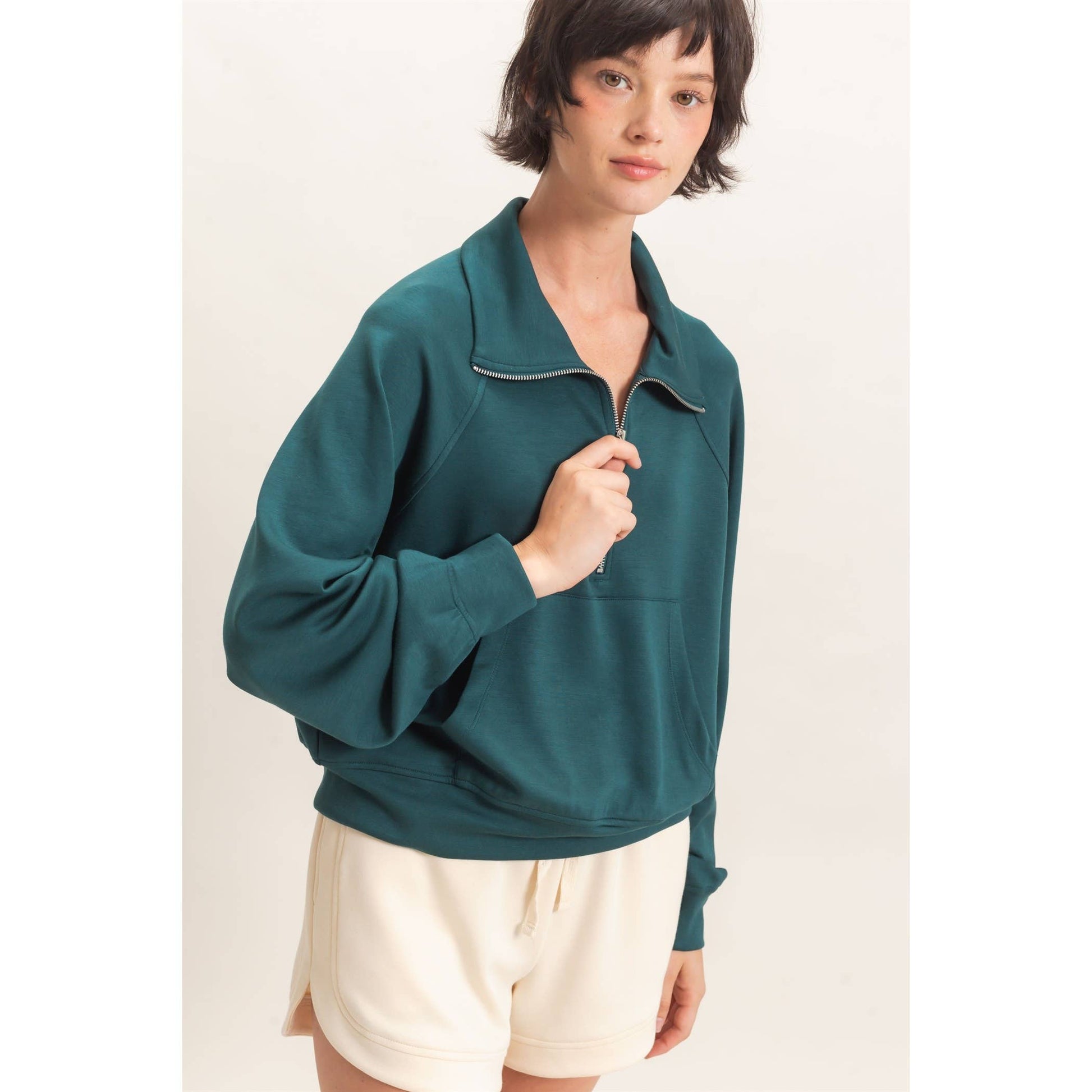 Half-Zip Collar Raglan Pullover, Feathered Farmhouse