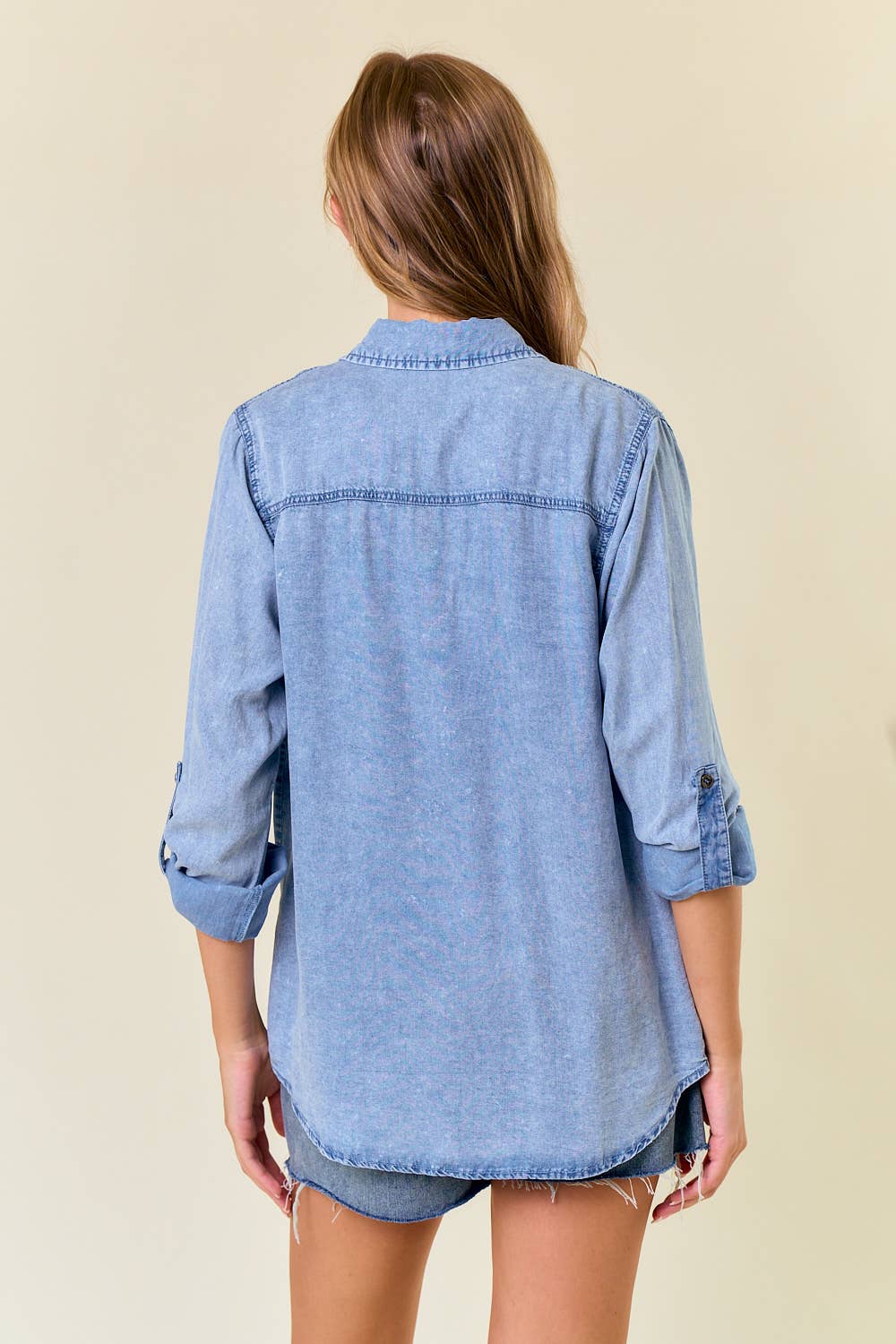 Light Wash Chambray Shirt, Feathered Farmhouse