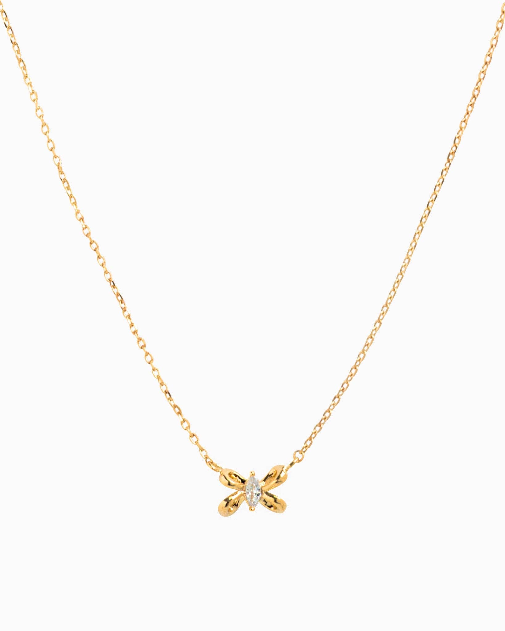 Bow with CZ Pendant Necklace, Feathered Farmhouse