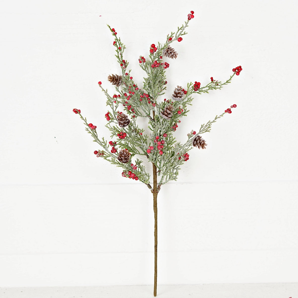 Icy Sparkle Cypress Pine with Berries, Feathered Farmhouse