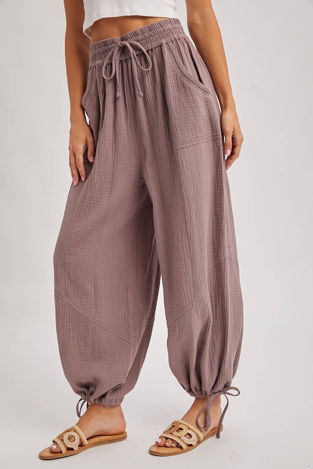 Jogger Harem Drawstring Pants, Feathered Farmhouse
