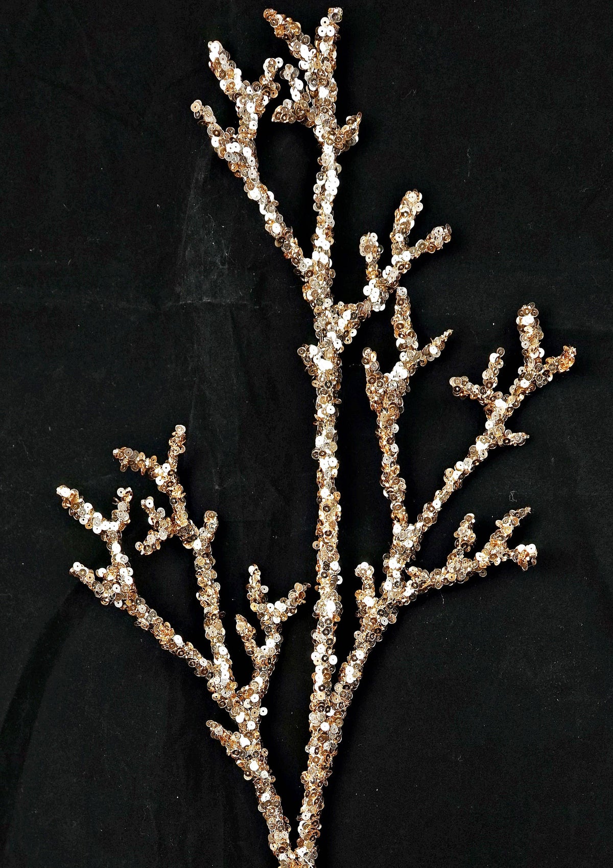Metallic Glittered Coral Twig Branch, Feathered Farmhouse