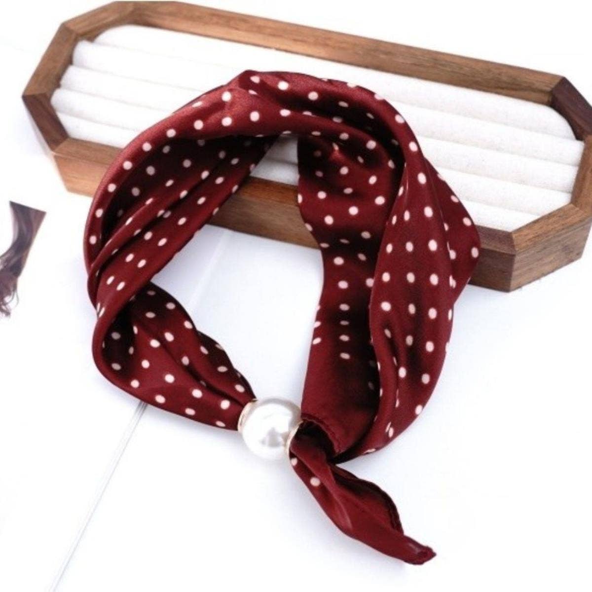 Burgundy Dottie Pearl Magnetic Closure Neck Scarf