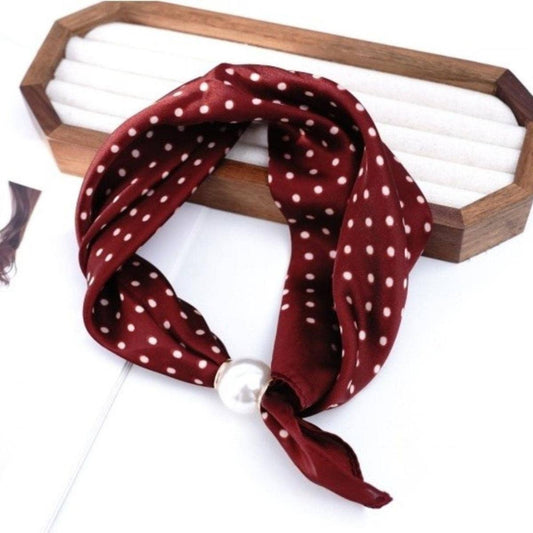 Burgundy Dottie Pearl Magnetic Closure Neck Scarf
