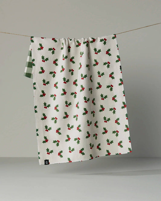 Holiday Holly Luxe Kitchen Towel, Feathered Farmhouse