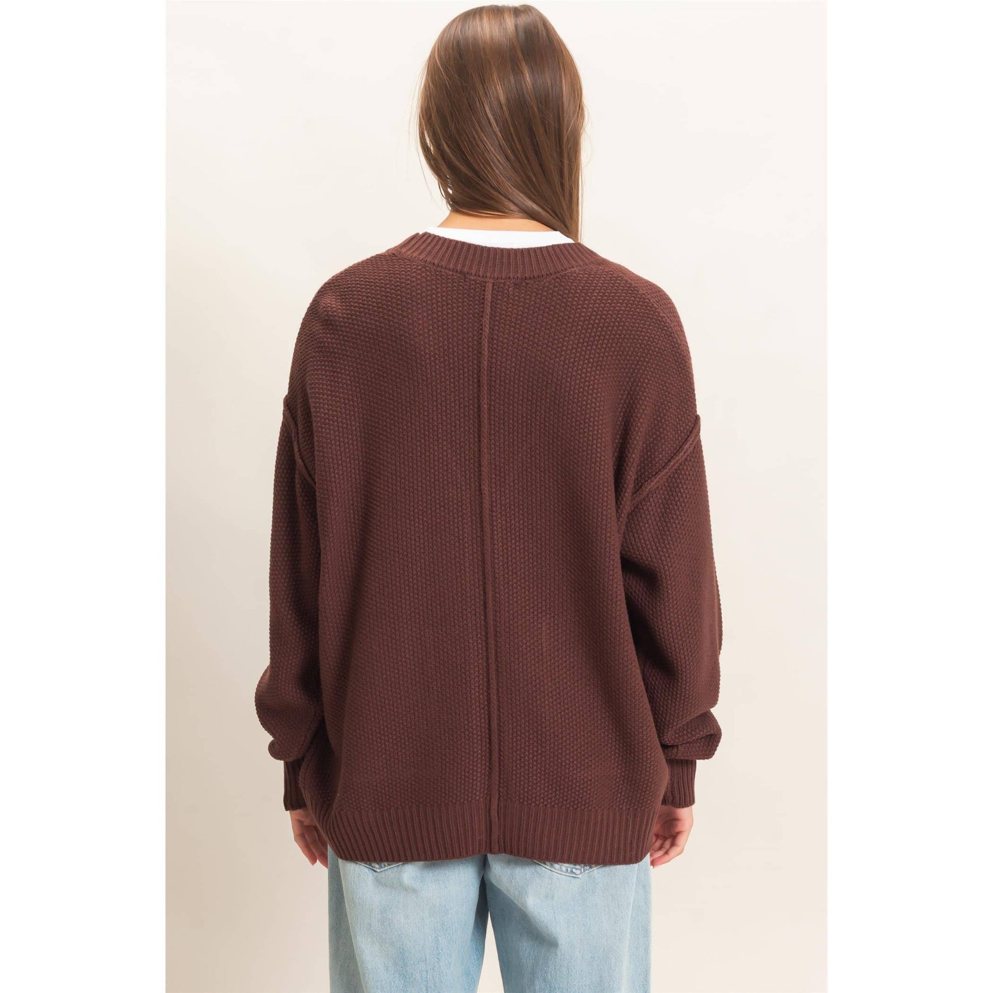 Textured Oversized Knit Buttoned Cardigan, Feathered Farmhouse