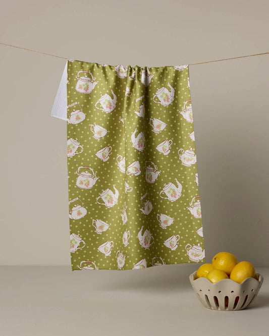 Strawberry Tea Green Tea Towel, Feathered Farmhouse