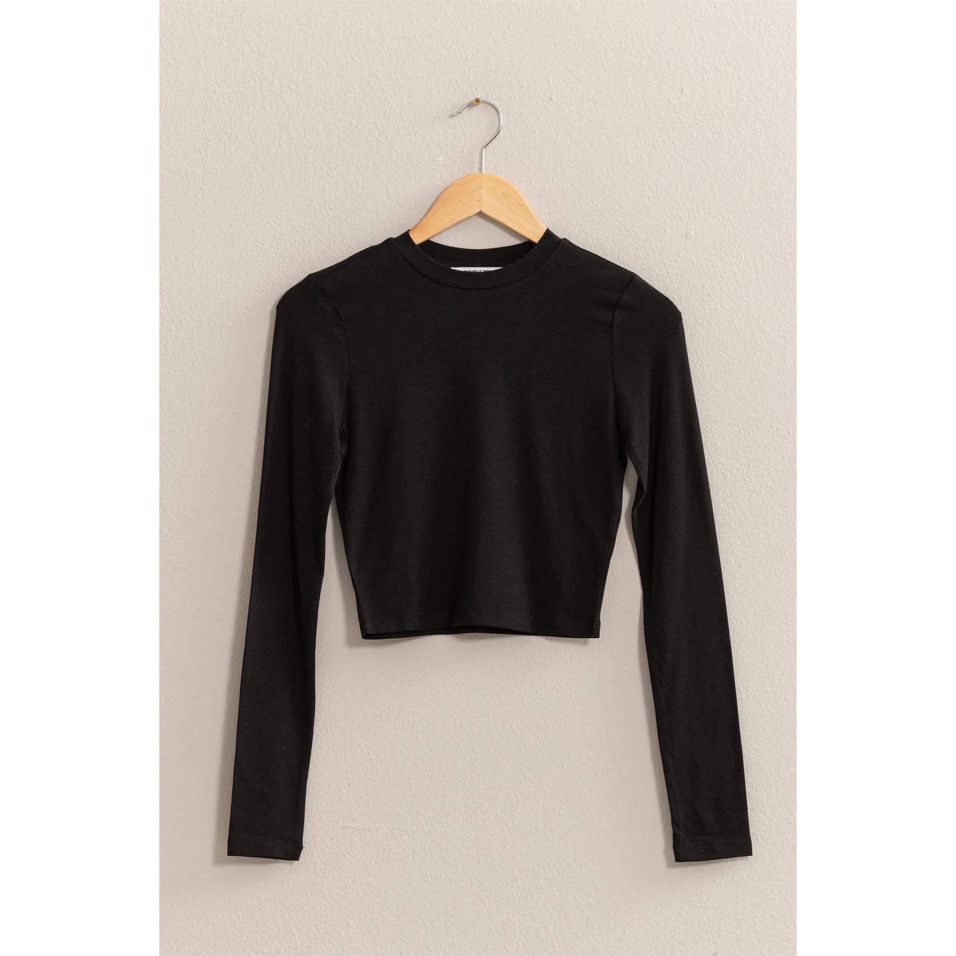 Black Cropped Long Sleeve Tee, Feathered Farmhouse