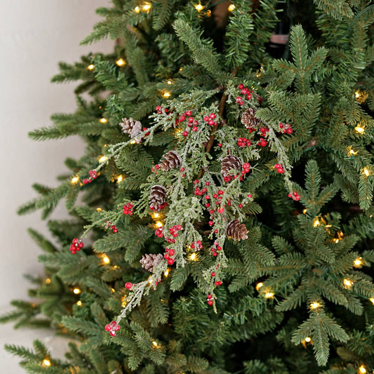 Icy Sparkle Cypress Pine with Berries, Feathered Farmhouse