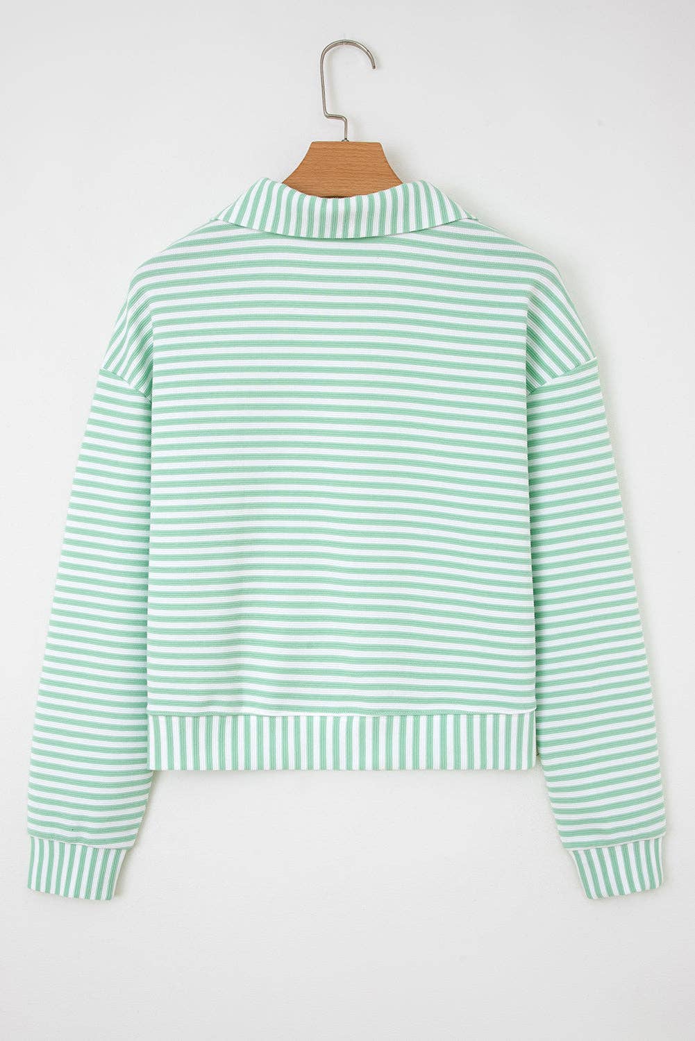 Stripe Quarter Zip Collar Long Sleeve Pullover Top, Feathered Farmhouse