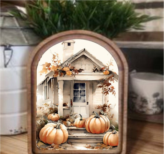 Pumpkin Shed Framed Art Arch Top, Feathered Farmhouse