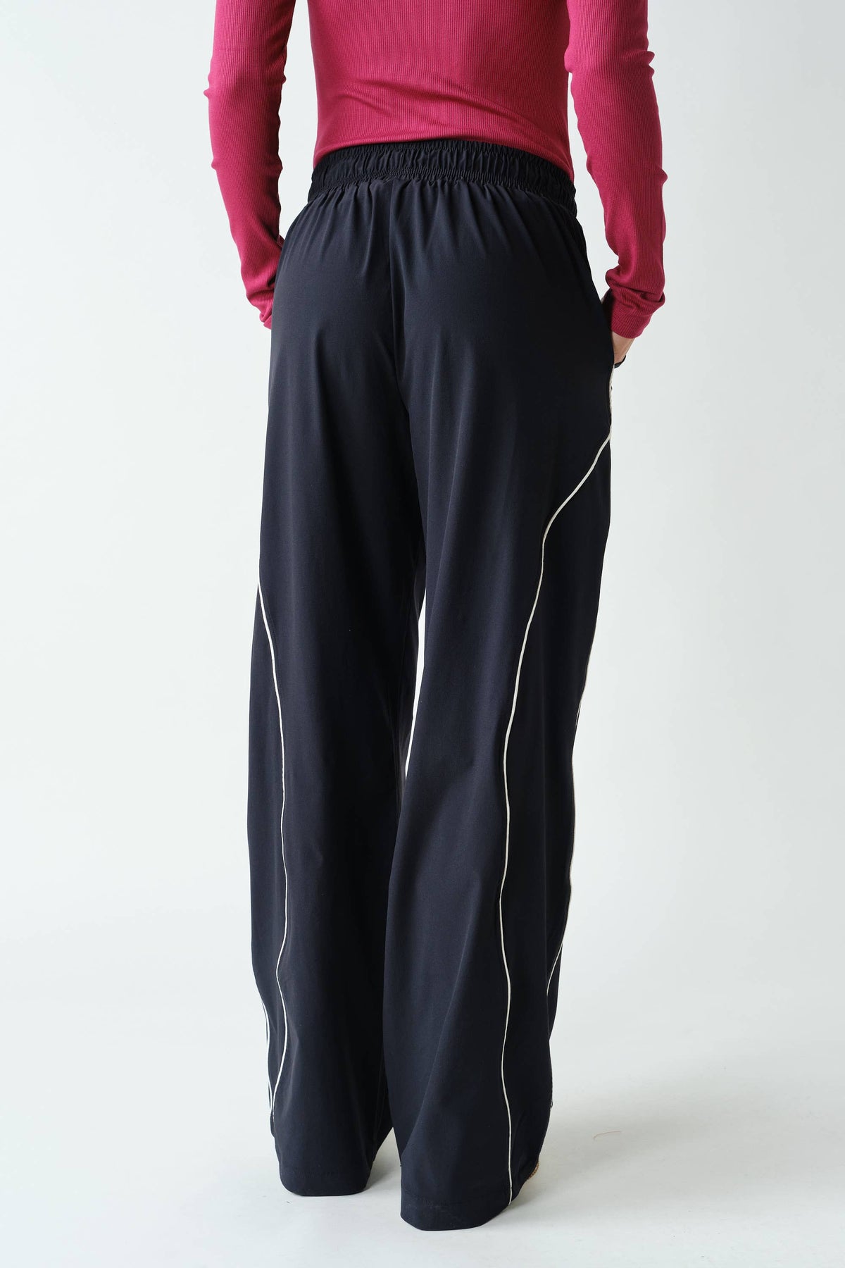 Black Kailey Curved Classic Track Pants, Feathered Farmhouse