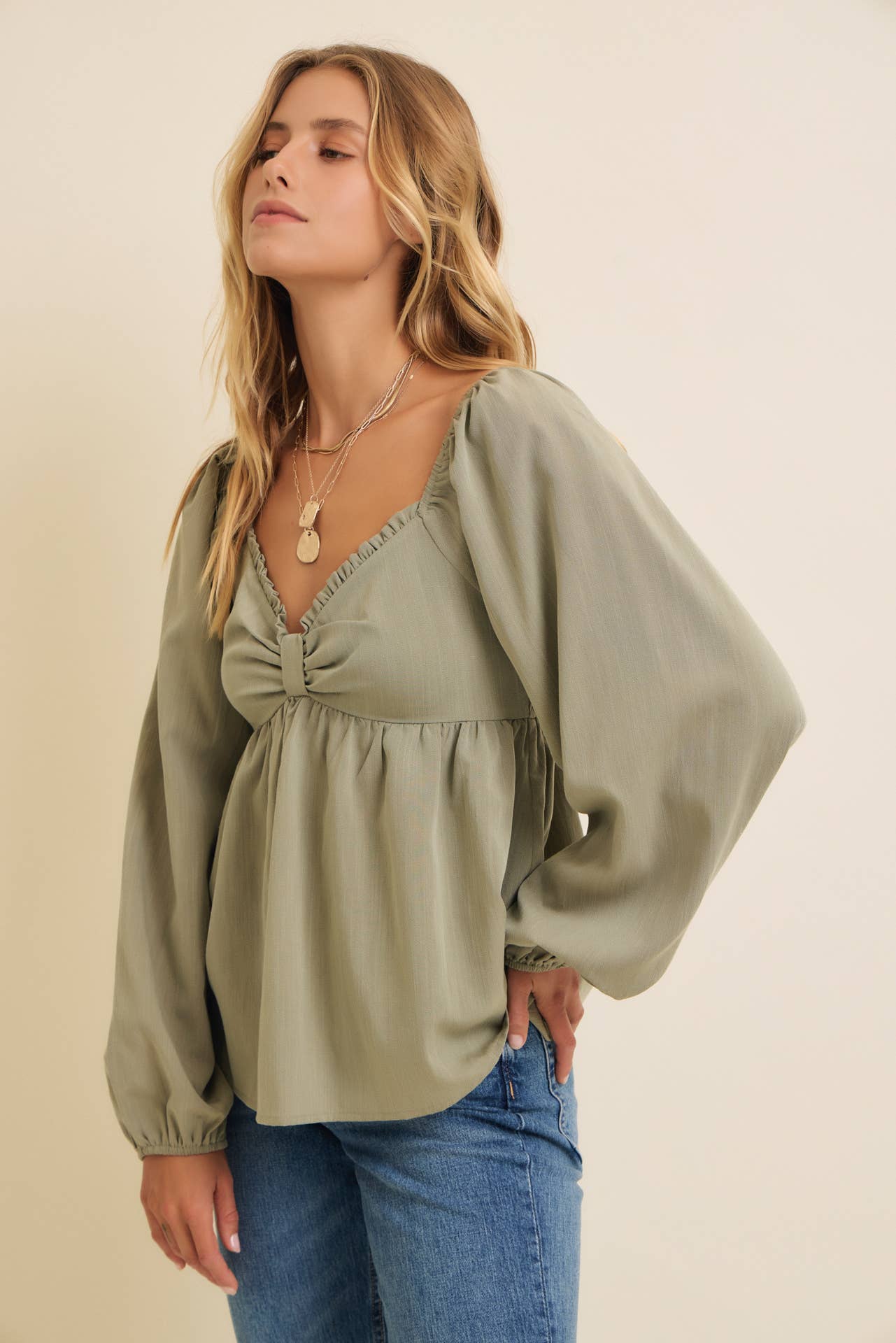 Babydoll Long Sleeve Top, Feathered Farmhouse