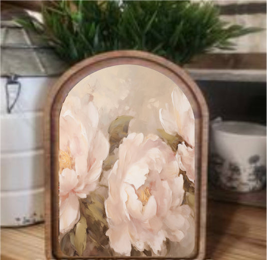 Peony Framed Art Arch Top, Feathered Farmhouse