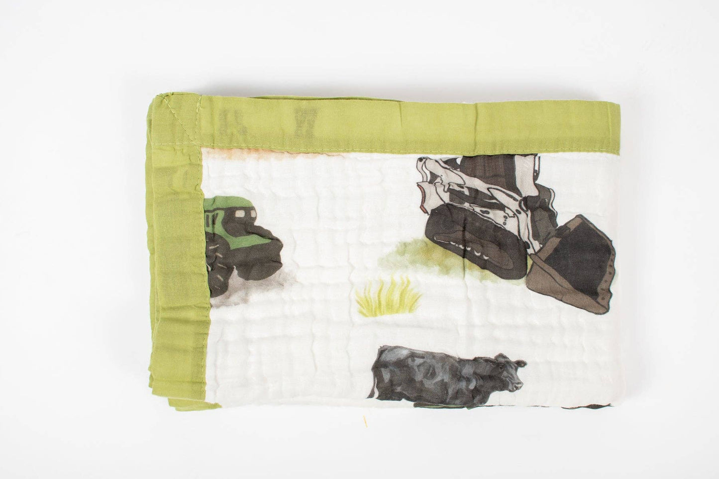 Green Tractor Farm Life Cotton Baby Blanket, Feathered Farmhouse
