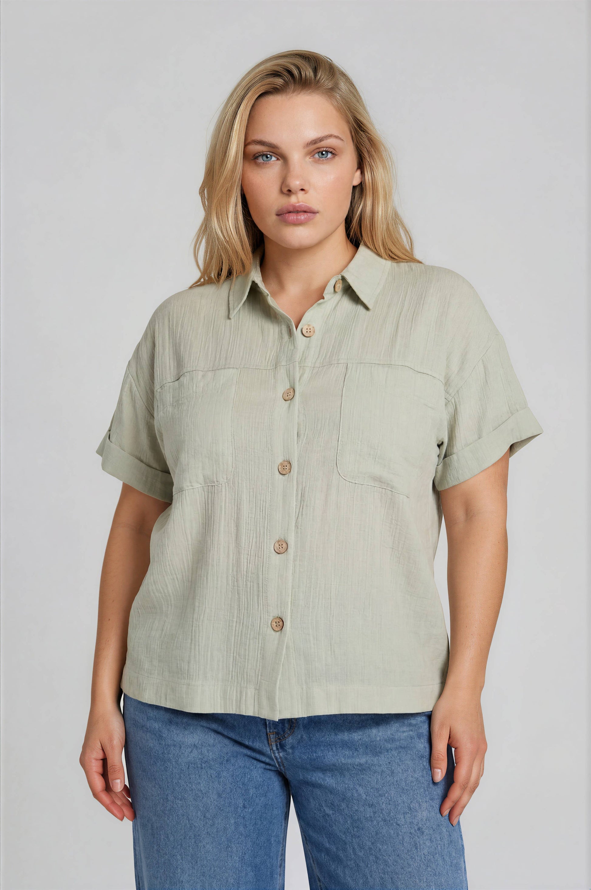 Collared Button Down Top, Feathered Farmhouse