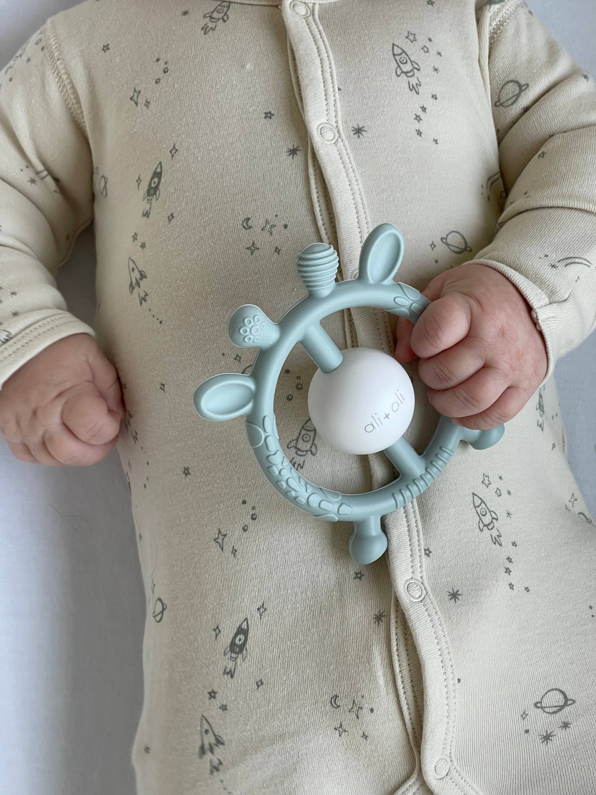 Giraffe Teether & Rattle Food-Grade Silicone Toy, Feathered Farmhouse