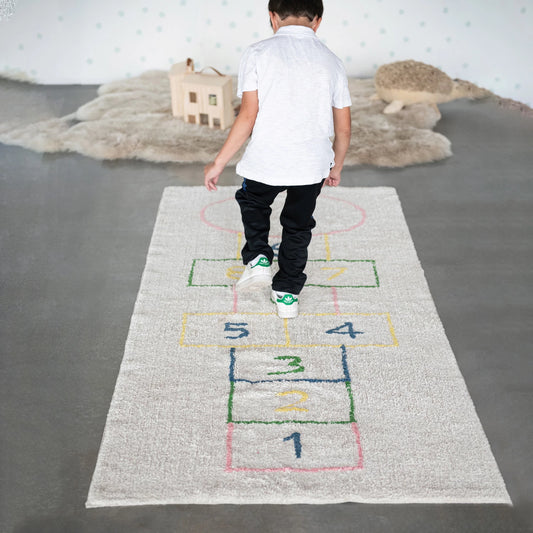 Cotton Tufted Hopscotch Printed Rug, Feathered Farmhouse