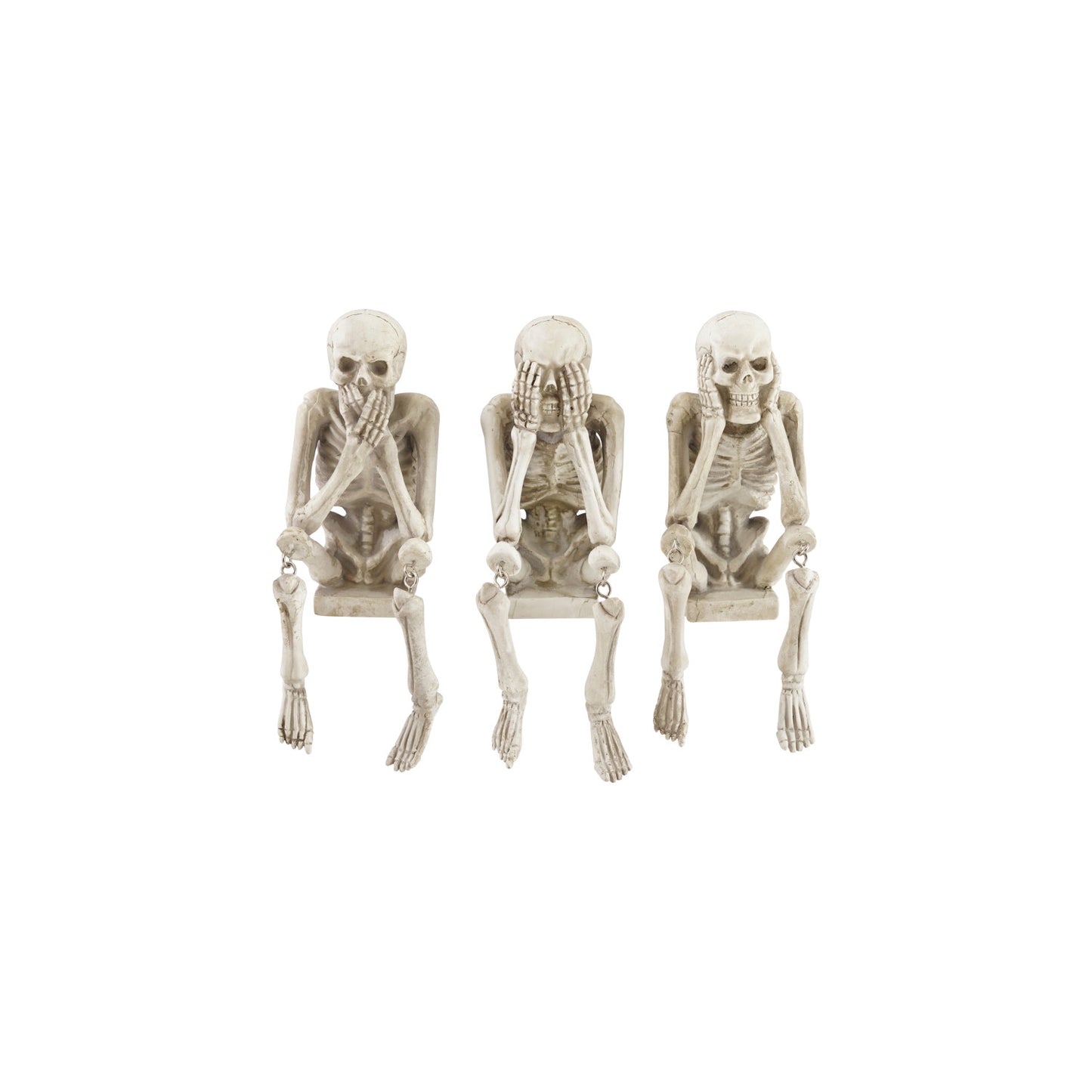 See, Hear, Speak No Evil Skeleton Shelf Sitter, Feathered Farmhouse