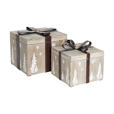 Wood Decorative Box with Bow Accent, Feathered Farmhouse