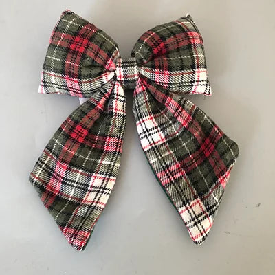 Red, Green, and White Plaid Bow, Feathered Farmhouse