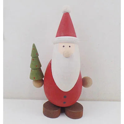 Wooden Santa Holding Tree, Feathered Farmhouse