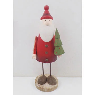 Tall Wooden Santa with Tree, Feathered Farmhouse
