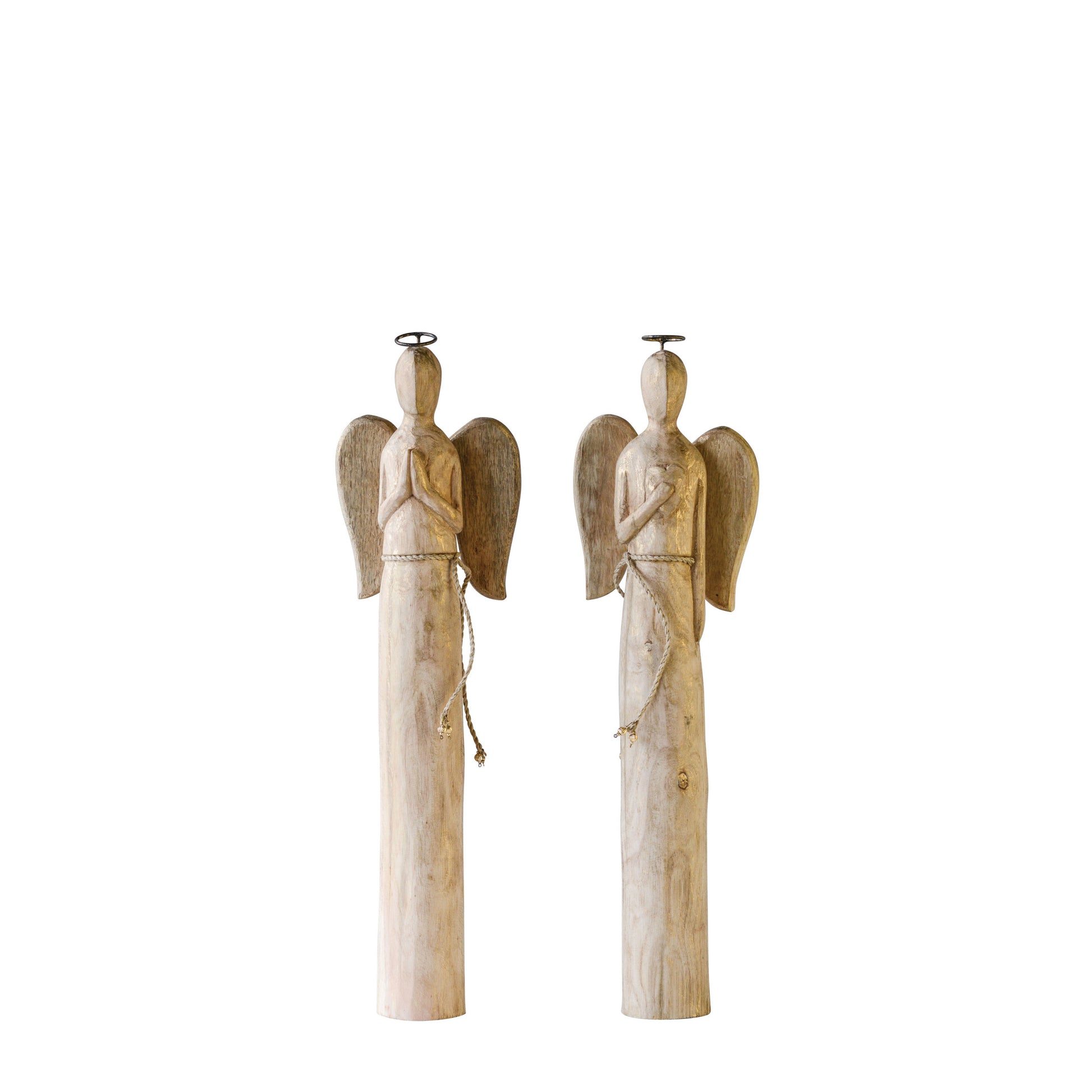Hand-Carved Mango Wood Angel, Feathered Farmhouse