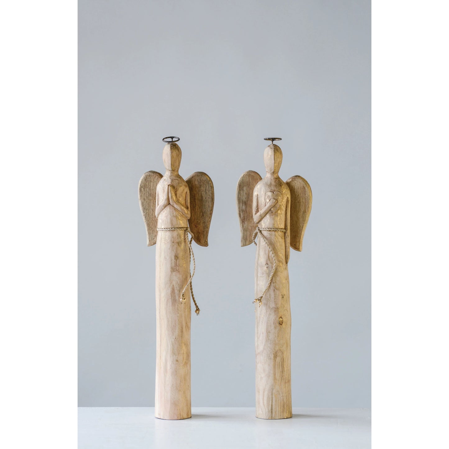 Hand-Carved Mango Wood Angel, Feathered Farmhouse