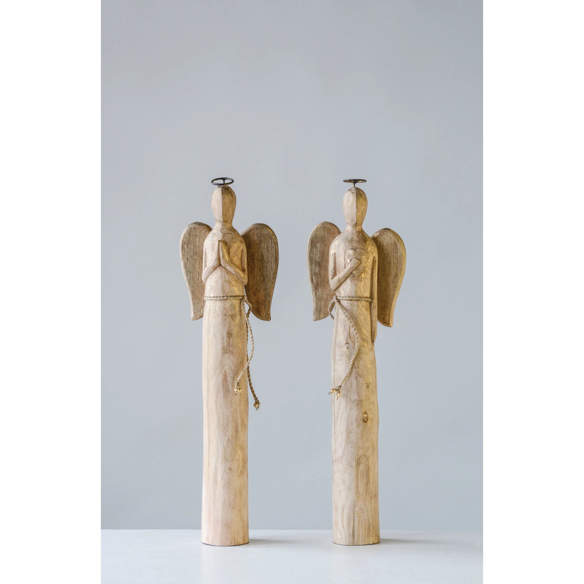 Hand-Carved Mango Wood Angel, Feathered Farmhouse