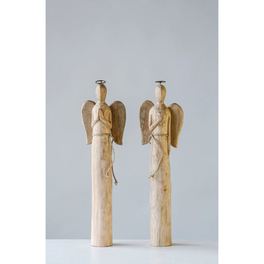 Hand-Carved Mango Wood Angel, Feathered Farmhouse