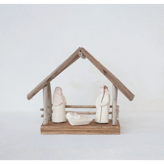 Wood + Paper Mache Nativity Scene, The Feathered Farmhouse