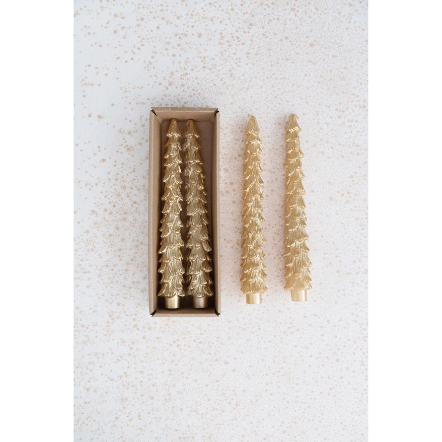 Gold Tree Taper Candle, Feathered Farmhouse
