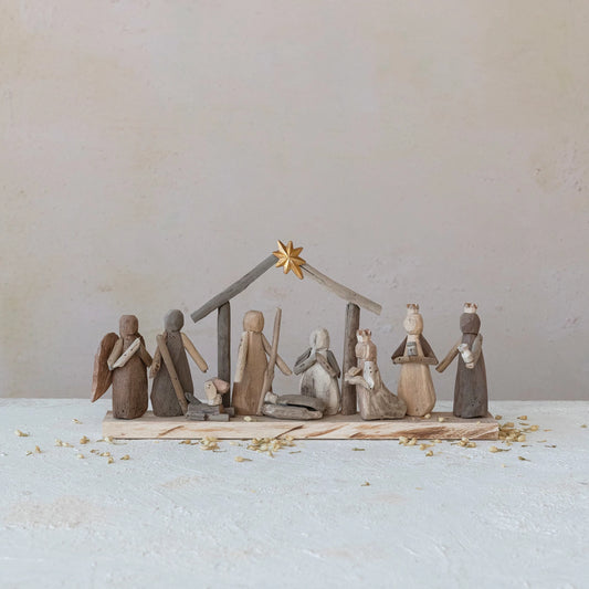 Driftwood + Acacia Wood Nativity Scene, The Feathered farmhouse