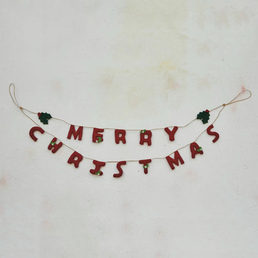 Merry Christmas Wool Garland, The Feathered Farmhouse