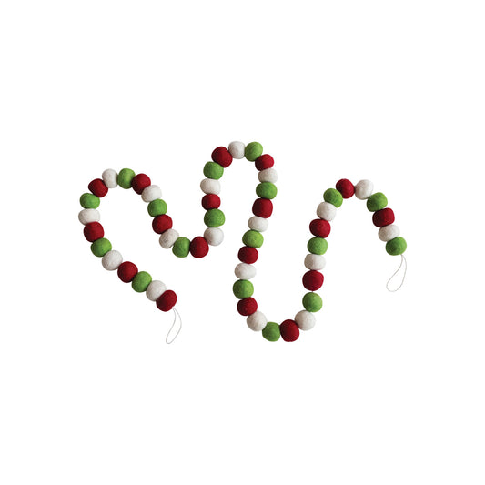 Handmade Wool Felt Ball Garland, Feathered Farmhouse