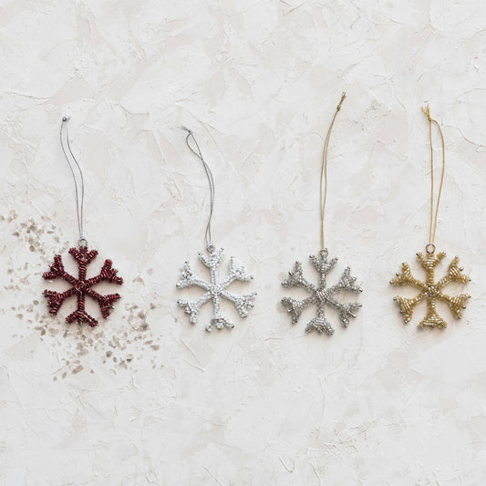 Glass Bead Snowflake Ornaments, The Feathered Farmhouse