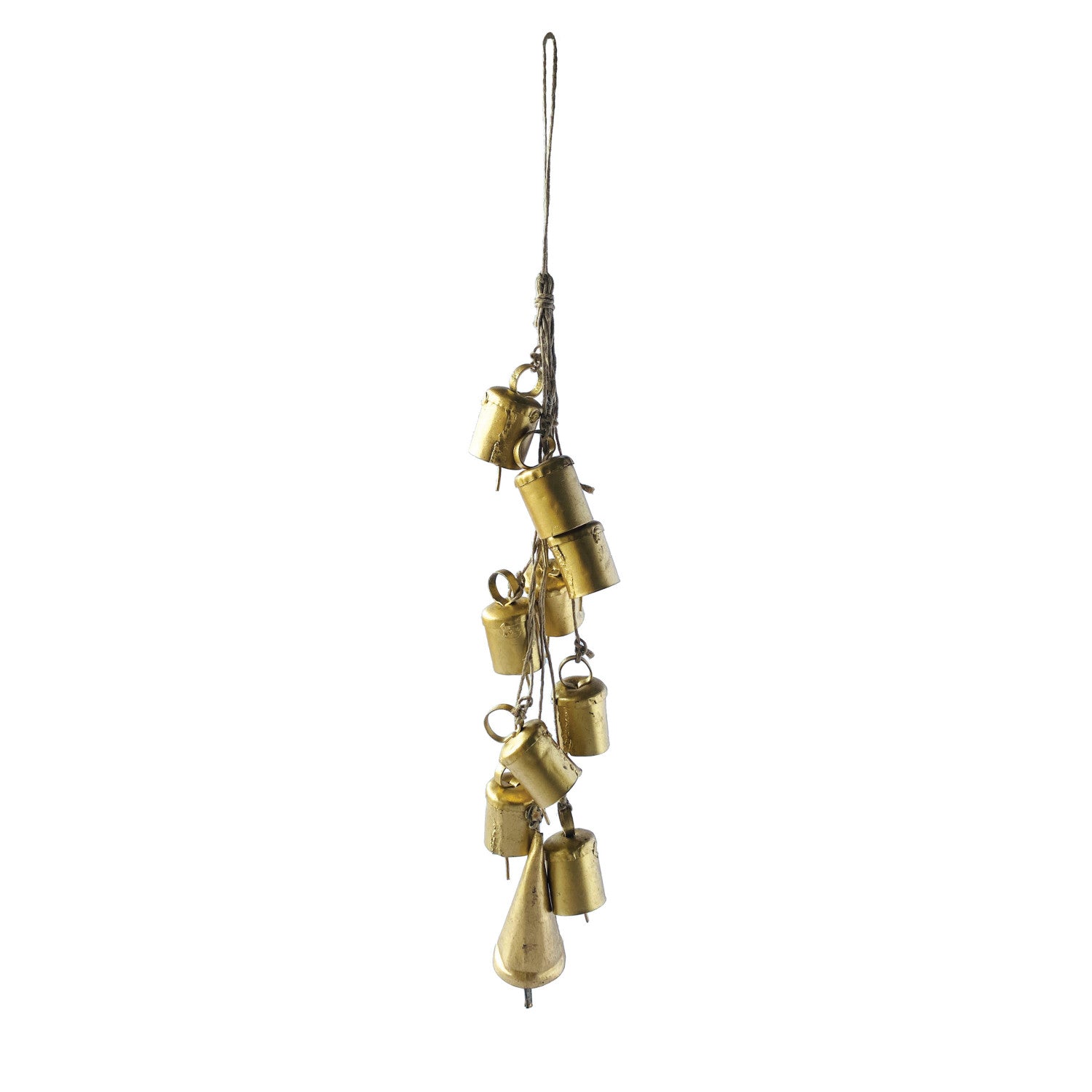 Handmade Hanging Metal Bells on Jute Rope, Feathered Farmhouse