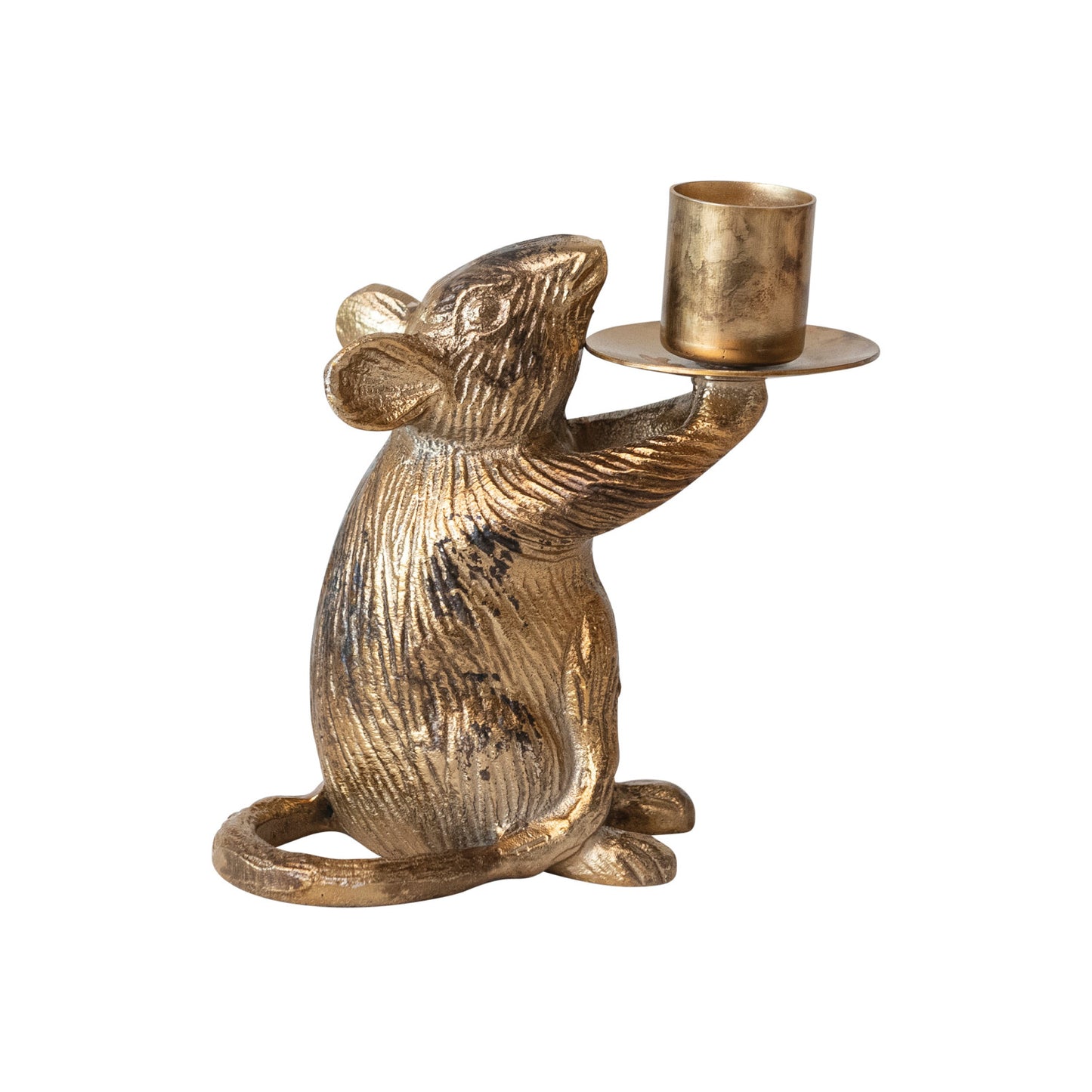 Cast Aluminum Mouse Taper Holder, Feathered Farmhouse