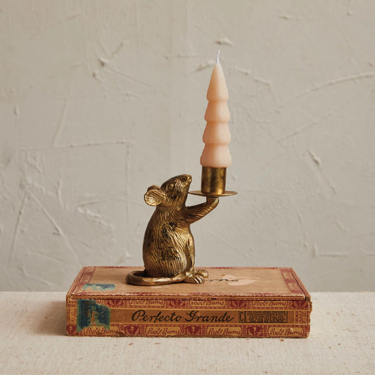 Cast Aluminum Mouse Taper Holder, Feathered Farmhouse