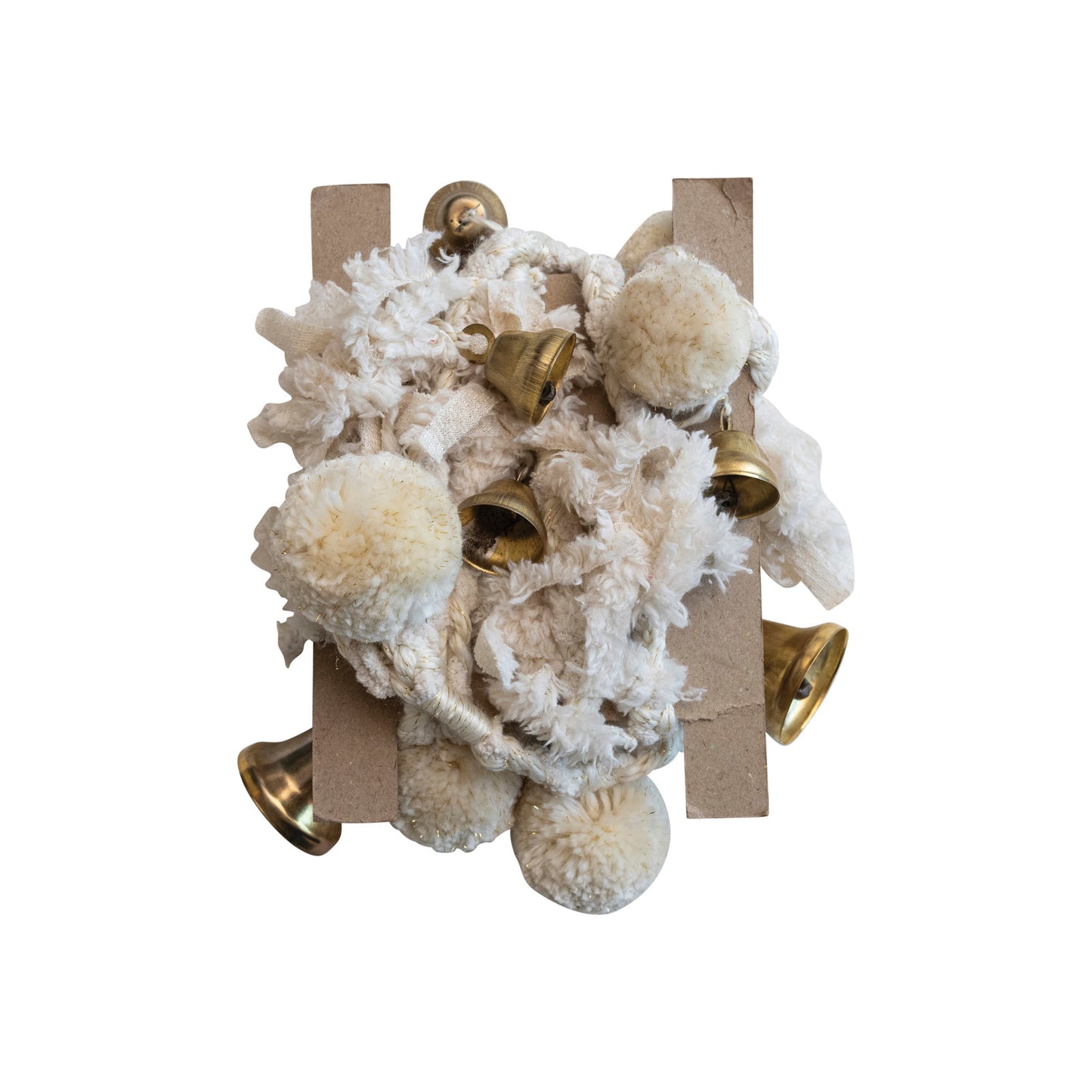 Handmade Wool & Cotton Blend Pom Pom & Bell Garland, Feathered Farmhouse