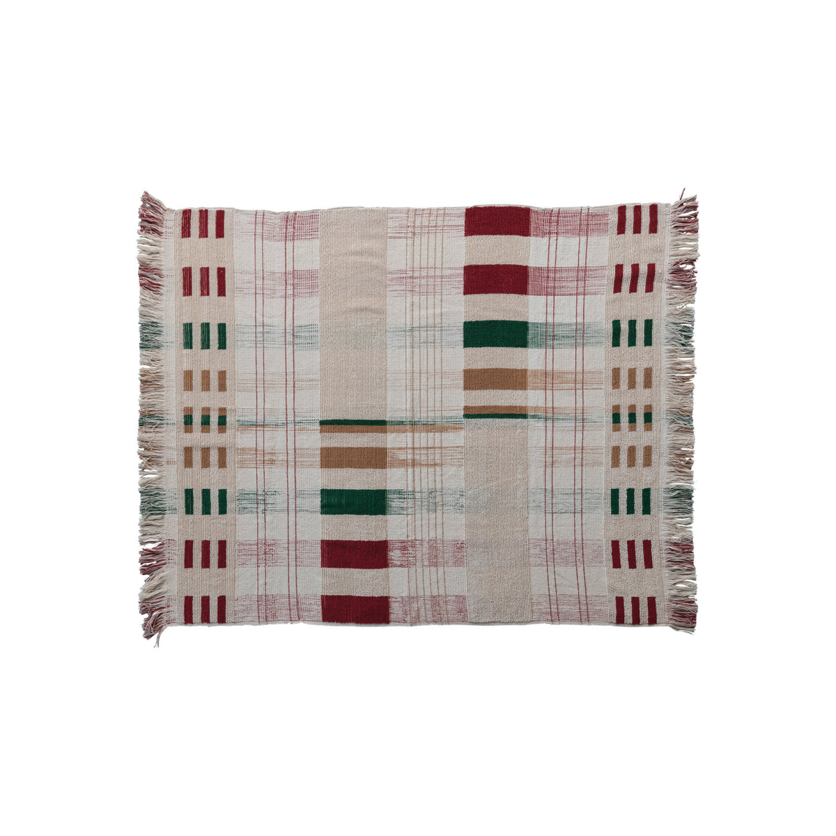 Multi Colored Cotton Throw with Fringe, Feathered Farmhouse