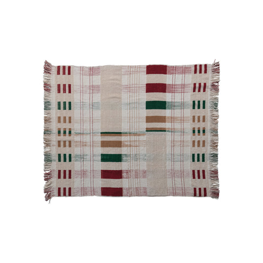 Multi Colored Cotton Throw with Fringe, Feathered Farmhouse